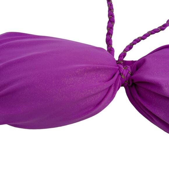 Xhilaration Purple With Gold Sheen & Braided Metal Chain Tie Neck Bikini Top, M - Picture 2 of 8